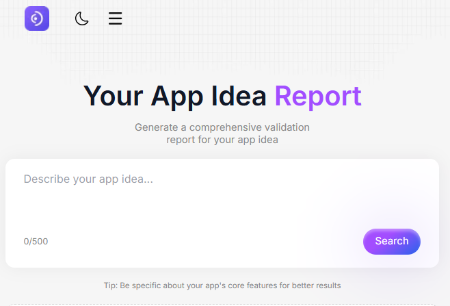 App Idea Report screenshot